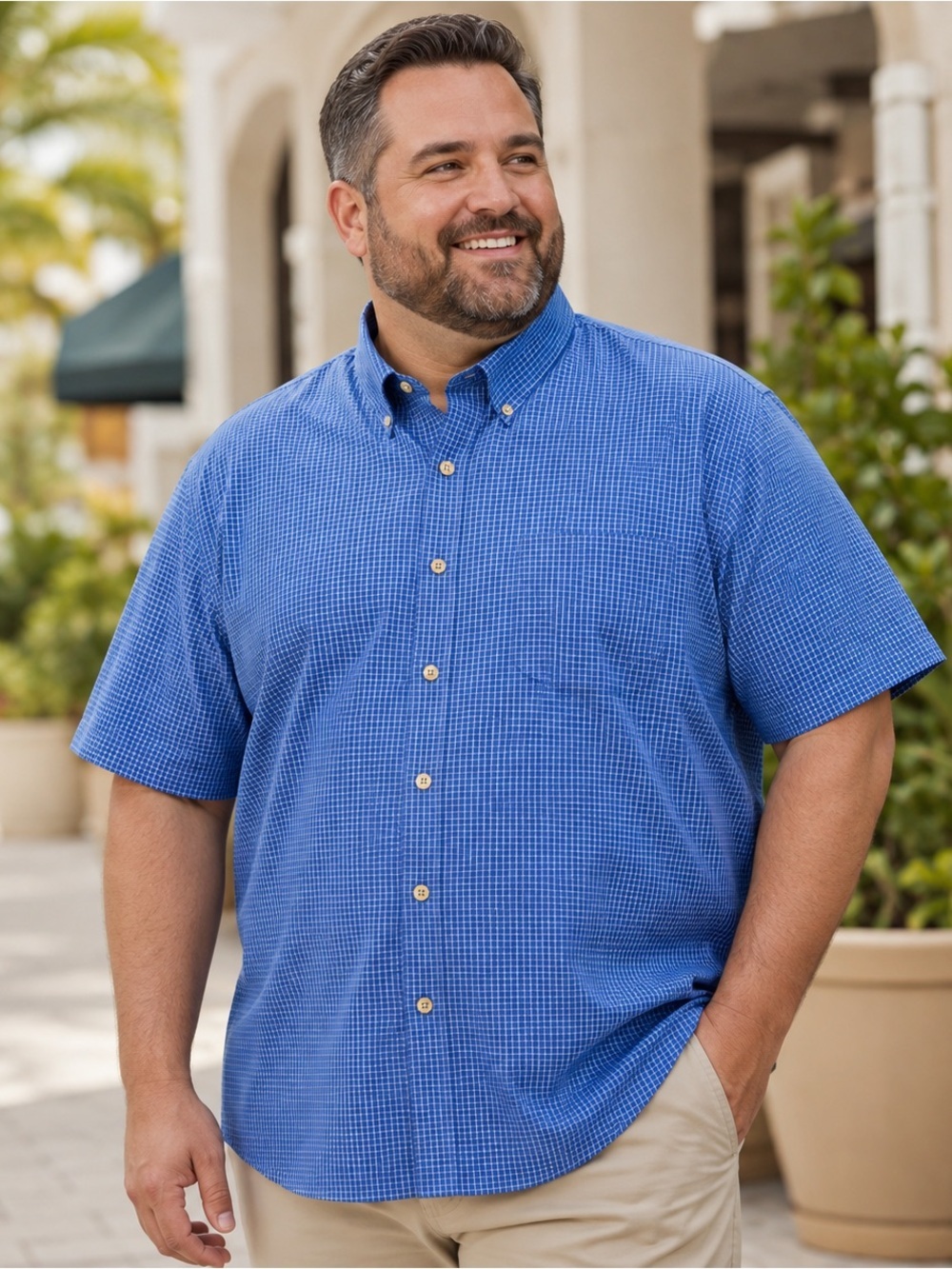 Van Heusen Men’s 3XL Big & Tall Blue Check Short Sleeve Button Down Shirt